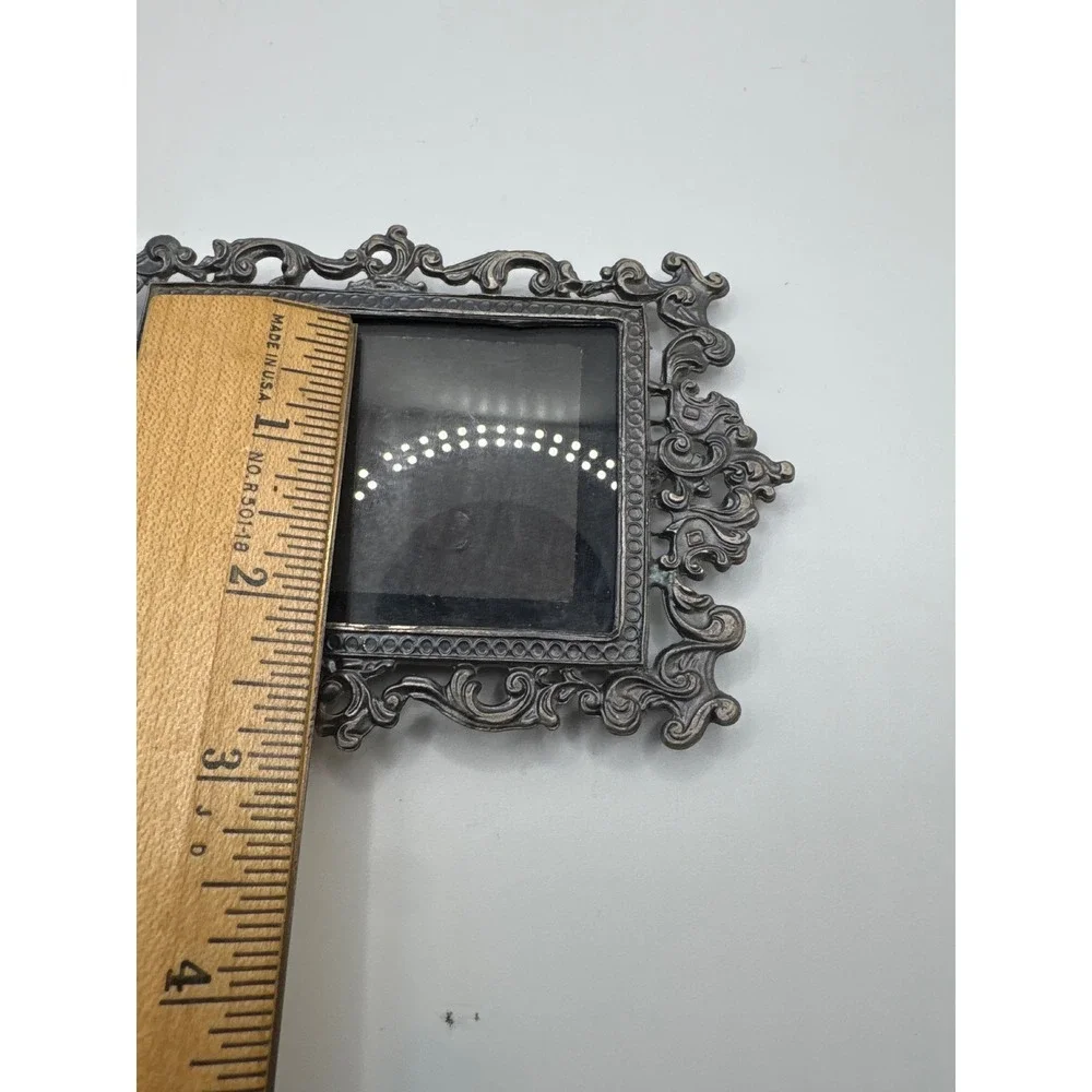 Vintage Ornate Metal Picture Frame Rococo Scrollwork Pewter Tone Small Frame